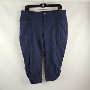 Eddie Bauer Horizon Capris Womens 12 Travex Ruched Stretch Cargo Cropped Navy